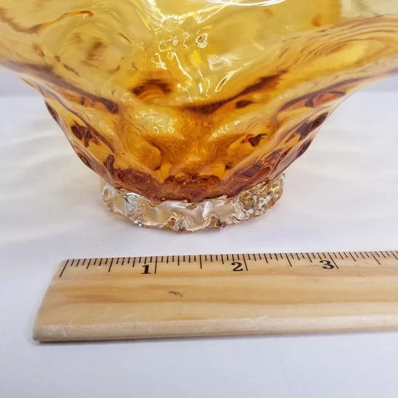 Murano Style Hand Blown Amber Glass Infused Gold Flake Loop Handle Basket - Picture 10 of 11